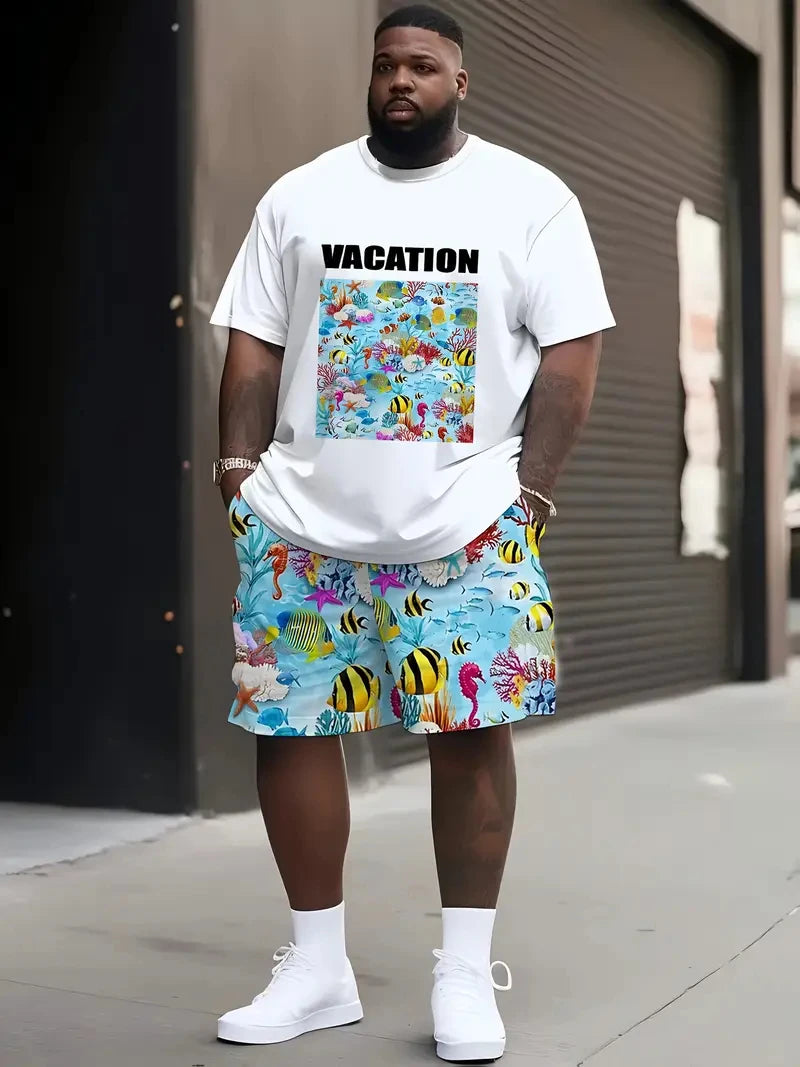 Men'S Short Sleeve T-Shirts and Shorts Set Outdoor Street Short Sleeve Top Shorts plus Size Casual Summer T Shirts 2-Piece Set