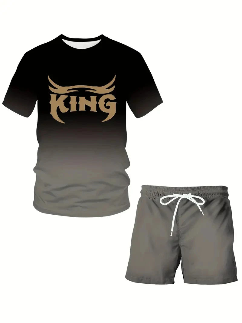 Men'S Short Sleeve T-Shirts and Shorts Set Outdoor Street Short Sleeve Top Shorts plus Size Casual Summer T Shirts 2-Piece Set