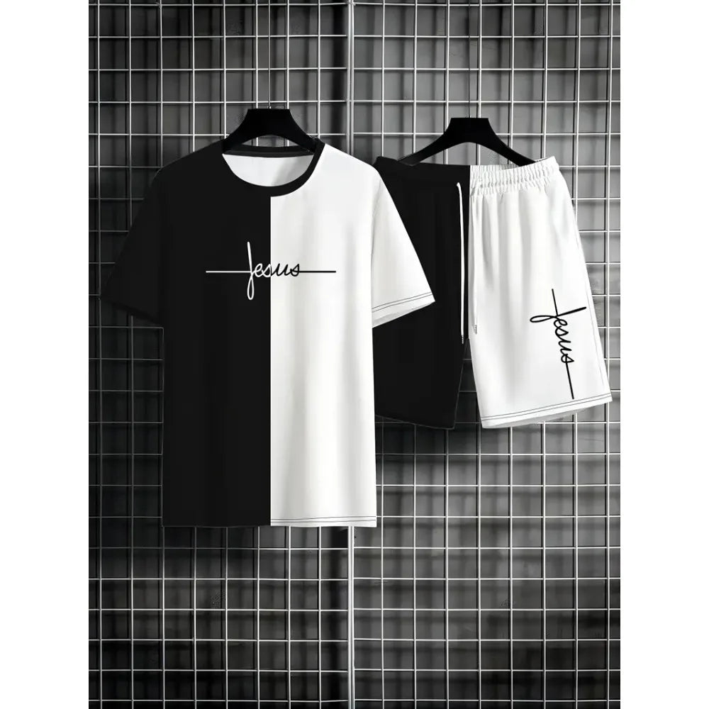 Men'S Short Sleeve T-Shirts and Shorts Set Outdoor Street Short Sleeve Top Shorts plus Size Casual Summer T Shirts 2-Piece Set
