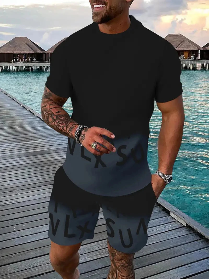 Men'S Short Sleeve T-Shirts and Shorts Set Outdoor Street Short Sleeve Top Shorts plus Size Casual Summer T Shirts 2-Piece Set