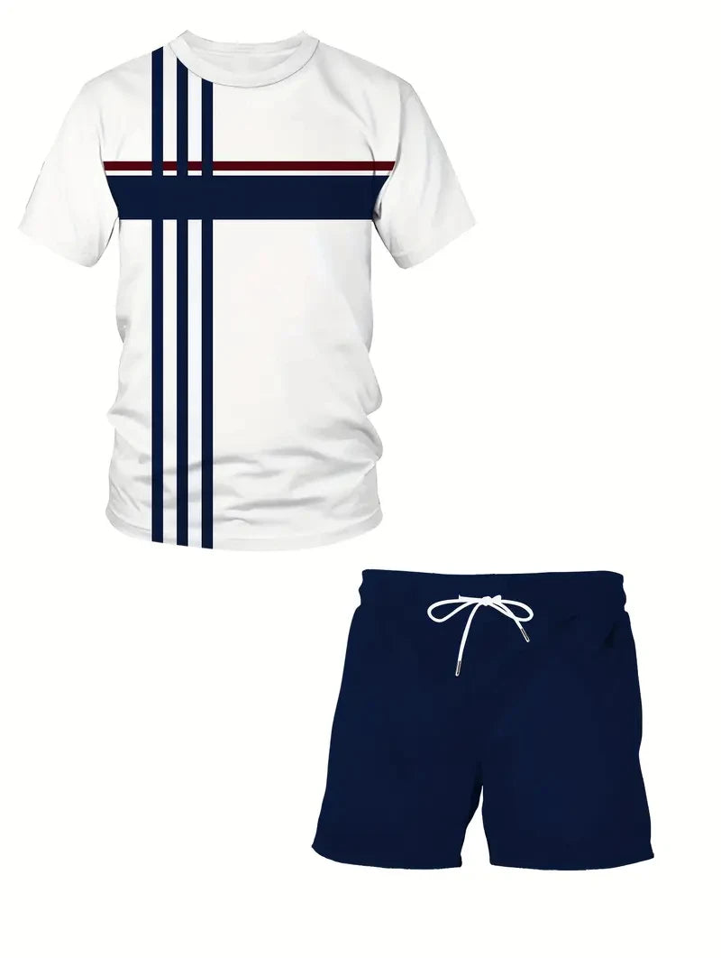Men'S Short Sleeve T-Shirts and Shorts Set Outdoor Street Short Sleeve Top Shorts plus Size Casual Summer T Shirts 2-Piece Set