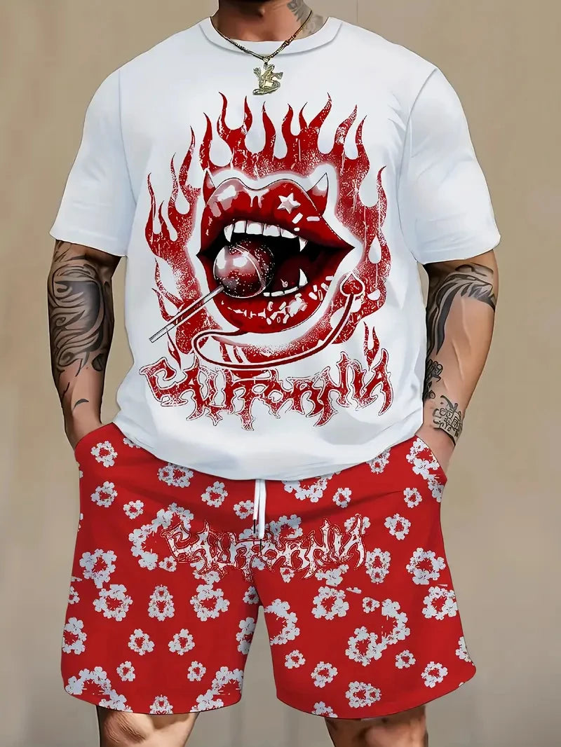 Men'S Short Sleeve T-Shirts and Shorts Set Outdoor Street Short Sleeve Top Shorts plus Size Casual Summer T Shirts 2-Piece Set