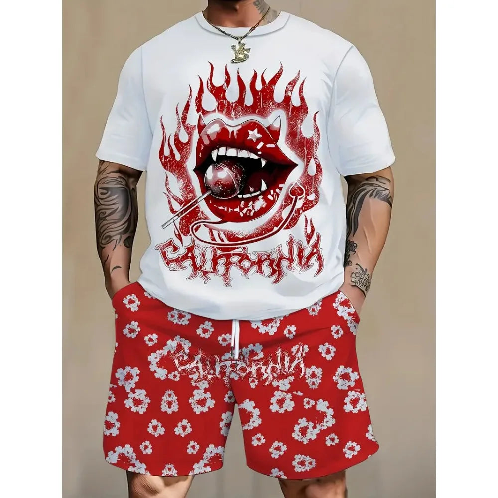 Men'S Short Sleeve T-Shirts and Shorts Set Outdoor Street Short Sleeve Top Shorts plus Size Casual Summer T Shirts 2-Piece Set