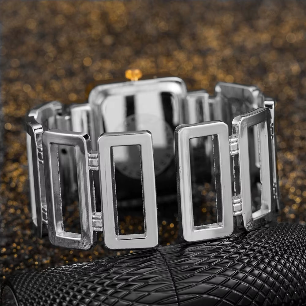 Luxury Elegant Hollow Rectangle Rhinestone Ladies Steel Quartz Wristwatch Gold Silver Bangle Watches for Women Female Fashion Cl