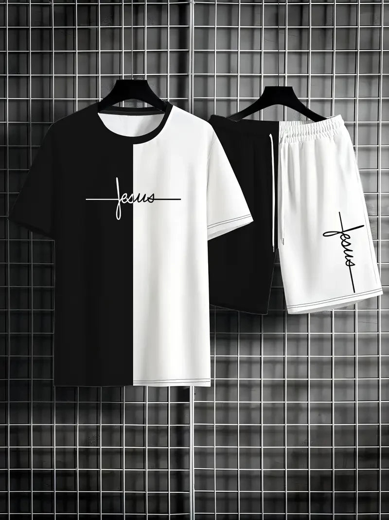 Men'S Short Sleeve T-Shirts and Shorts Set Outdoor Street Short Sleeve Top Shorts plus Size Casual Summer T Shirts 2-Piece Set
